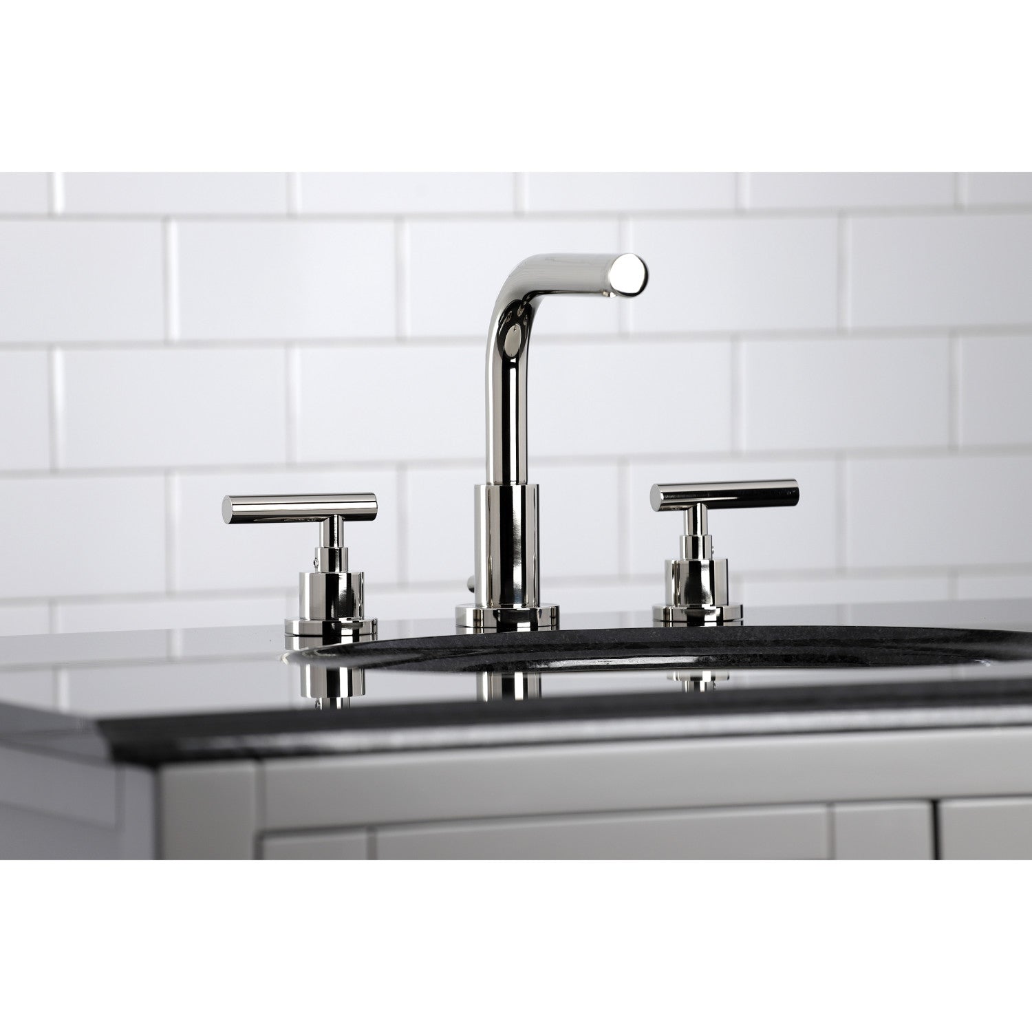 Kingston Sona FSC8959CML - Manhattan Two-Handle 3-Hole Deck Mount Widespread Bathroom Faucet with Brass Pop-Up, Polished Nickel — thumbnail 3
